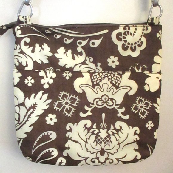 Baggallini Crossbody Bag Travel Organizer Purse Triple Zip, Brown Cream Print - Picture 10 of 16